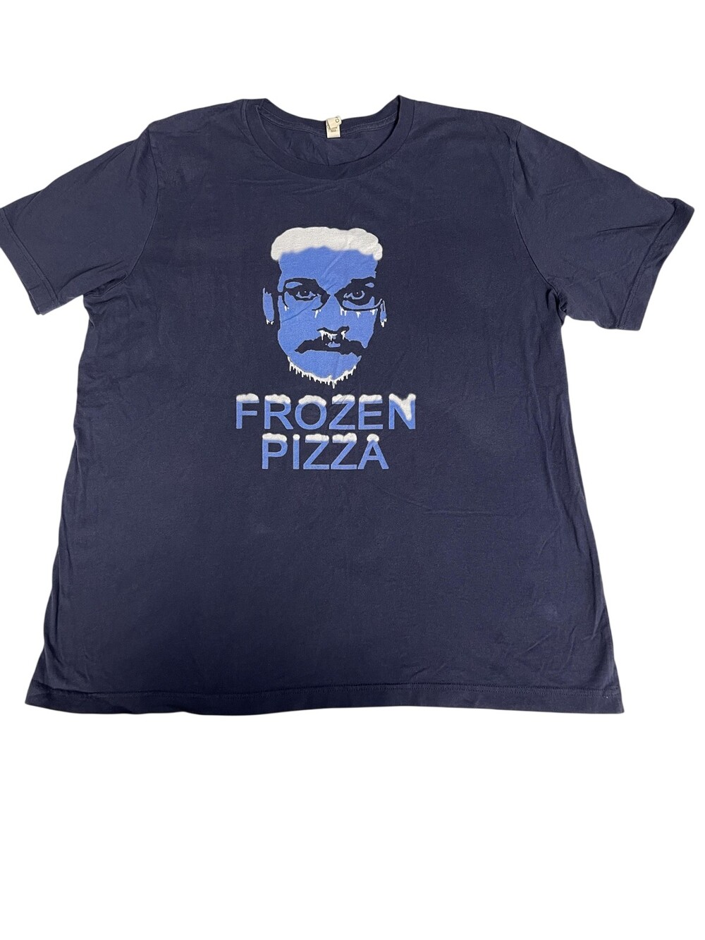 Frozen Pizza Shirt Mens Extra Large Navy Blue Canvas Graphic Tee T-Shirt Cotton